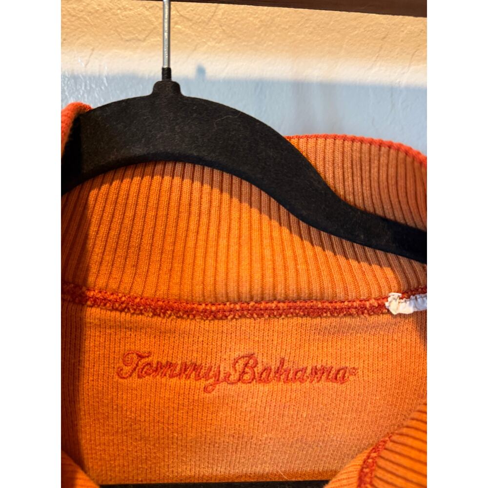Tommy Bahama Men’s Orange Quarter Zip Pullover Sweater Contrast Stitching - Picture 2 of 3